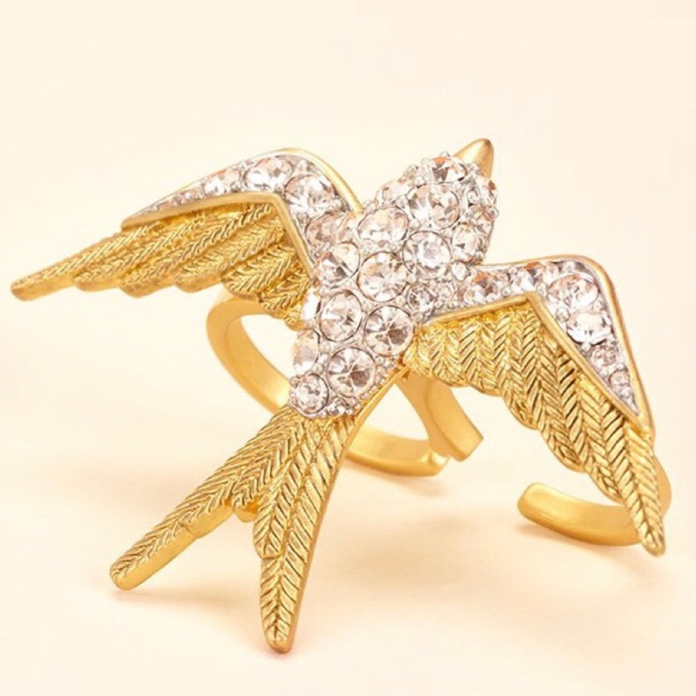 JUICY COUTURE Pink Pave Double Finger Swallow Ring